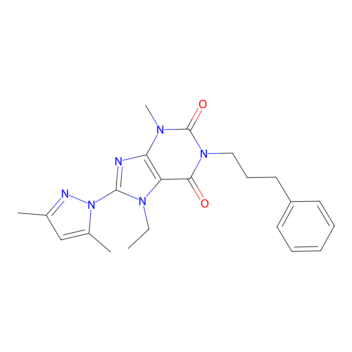 8-(3,5-dimethyl-1H-pyrazol-1-yl)-7-ethyl-3-methyl-1-(3-phenylpropyl)-1H-purine-2,6(3H,7H)-dione molecular structure, CAS 1013968-19-8
