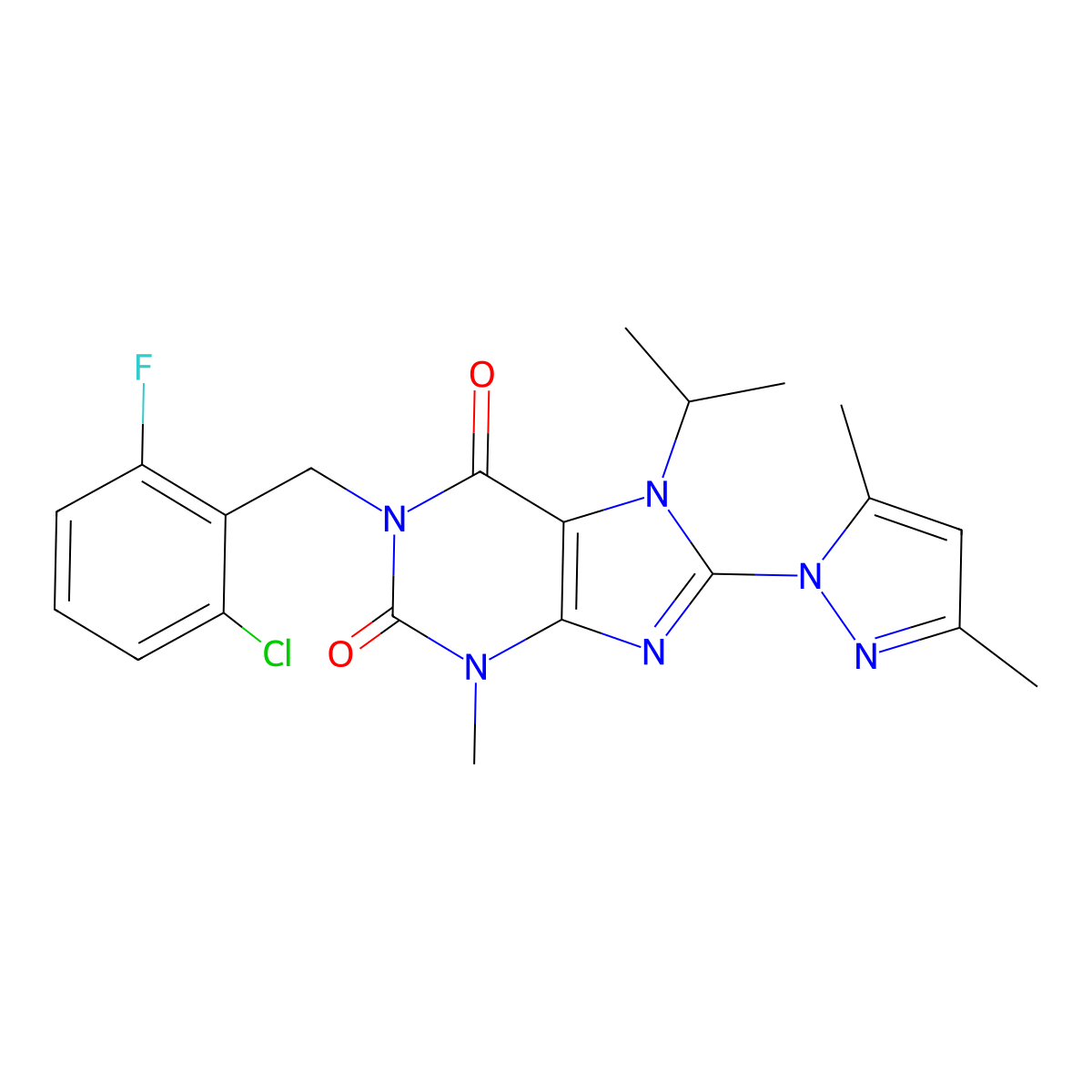1-(2-chloro-6-fluorobenzyl)-8-(3,5-dimethyl-1H-pyrazol-1-yl)-7-isopropyl-3-methyl-1H-purine-2,6(3H,7H)-dione molecular structure, CAS 1013968-26-7