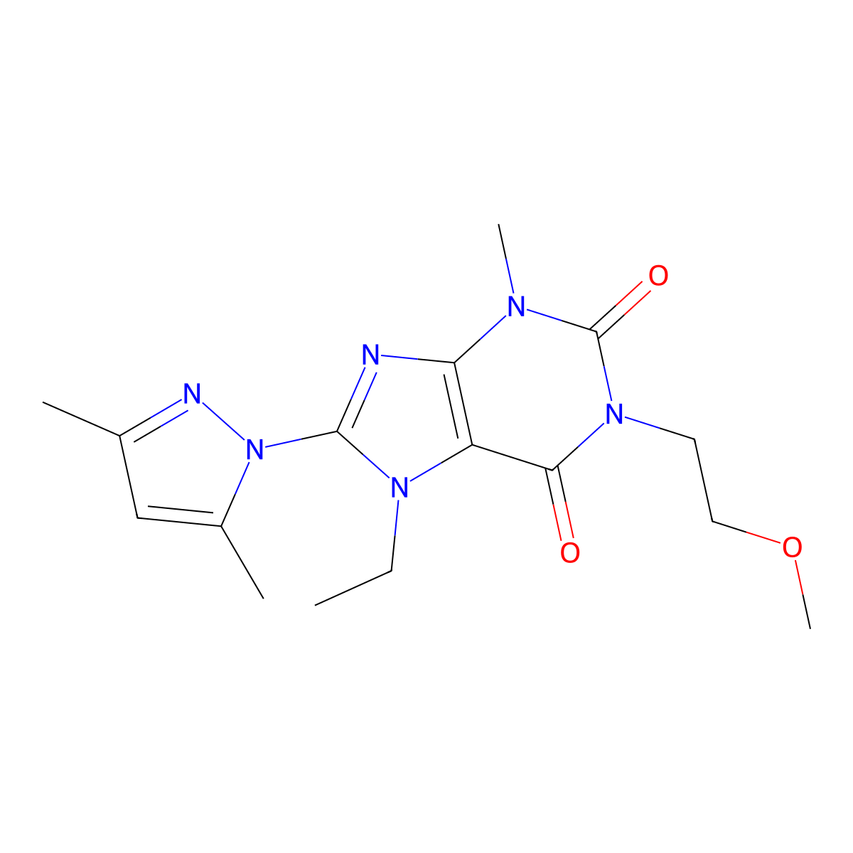 8-(3,5-dimethyl-1H-pyrazol-1-yl)-7-ethyl-1-(2-methoxyethyl)-3-methyl-1H-purine-2,6(3H,7H)-dione molecular structure, CAS 1013968-28-9