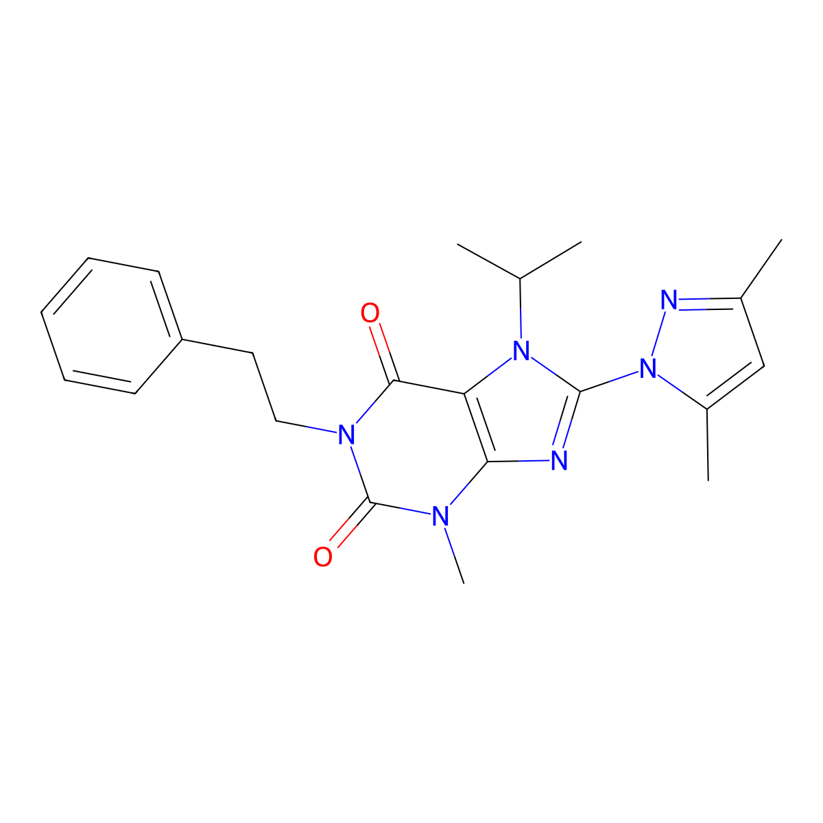 8-(3,5-dimethyl-1H-pyrazol-1-yl)-7-isopropyl-3-methyl-1-phenethyl-1H-purine-2,6(3H,7H)-dione molecular structure, CAS 1013968-29-0