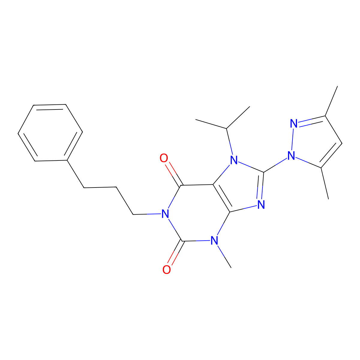8-(3,5-dimethyl-1H-pyrazol-1-yl)-7-isopropyl-3-methyl-1-(3-phenylpropyl)-1H-purine-2,6(3H,7H)-dione molecular structure, CAS 1013968-35-8
