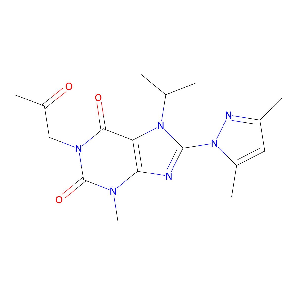 8-(3,5-Dimethylpyrazolyl)-3-methyl-7-(methylethyl)-1-(2-oxopropyl)-1,3,7-trihy dropurine-2,6-dione molecular structure, CAS 1013968-50-7
