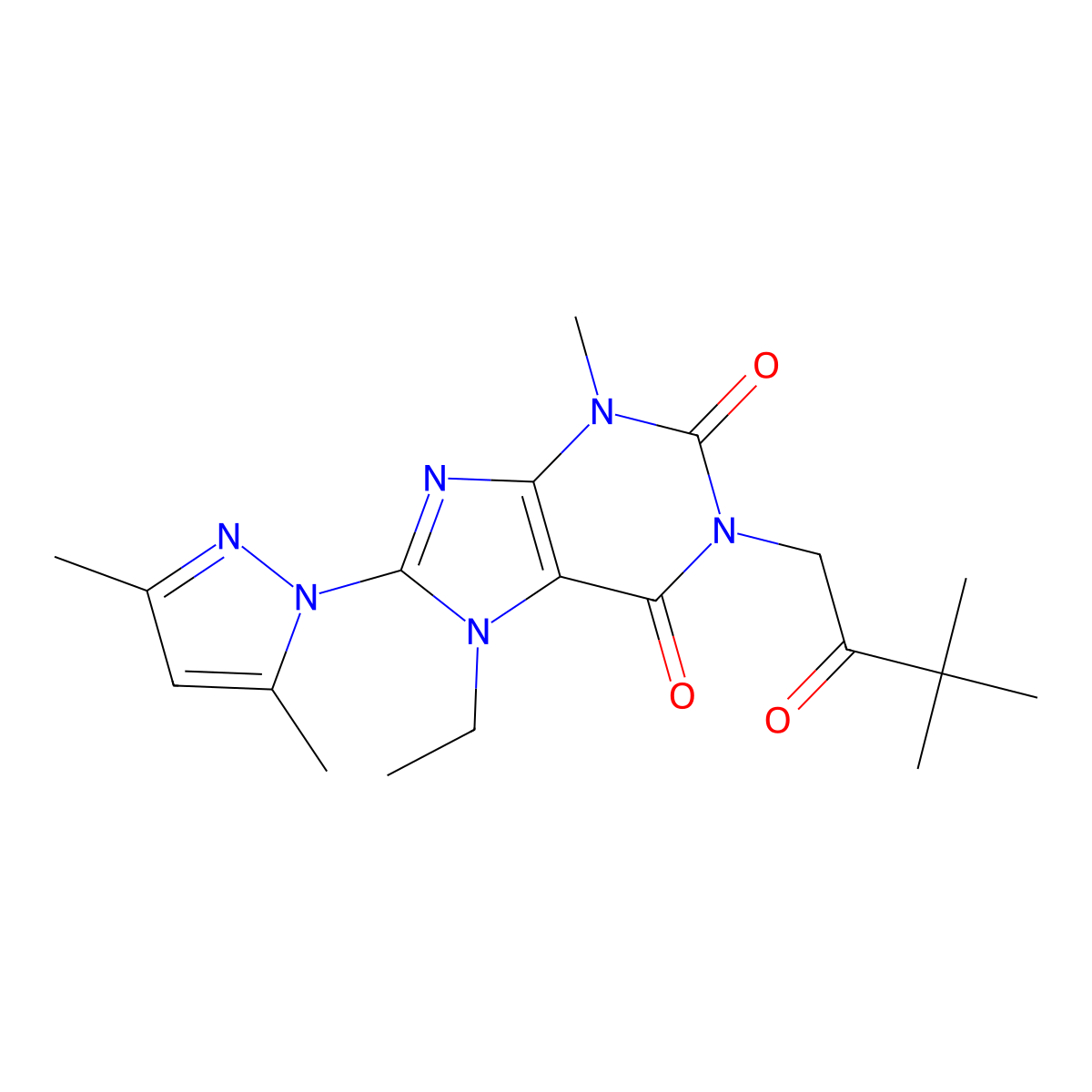 8-(3,5-dimethyl-1H-pyrazol-1-yl)-1-(3,3-dimethyl-2-oxobutyl)-7-ethyl-3-methyl-2,3,6,7-tetrahydro-1H-purine-2,6-dione molecular structure, CAS 1013968-53-0