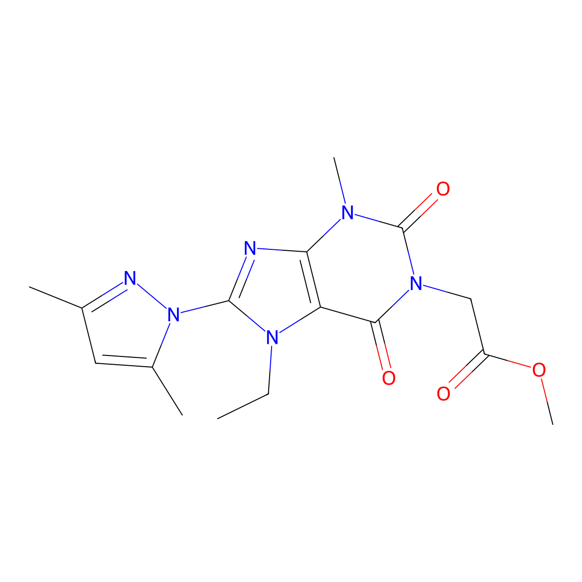 methyl [8-(3,5-dimethyl-1H-pyrazol-1-yl)-7-ethyl-3-methyl-2,6-dioxo-2,3,6,7-tetrahydro-1H-purin-1-yl]acetate molecular structure, CAS 1013968-63-2