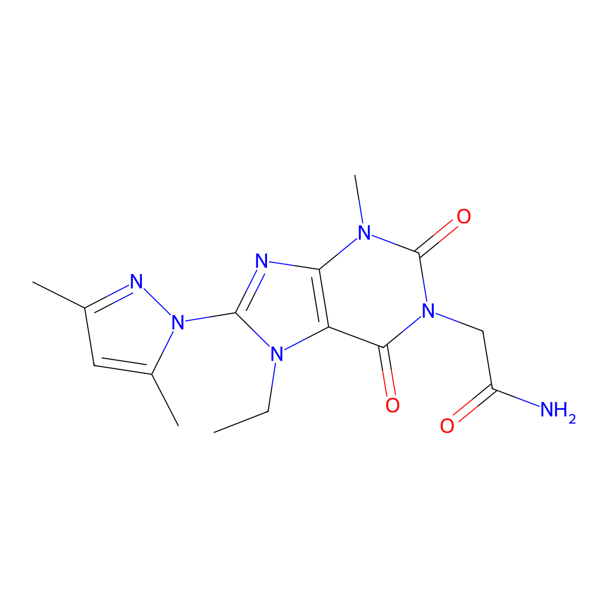 2-(8-(3,5-dimethyl-1H-pyrazol-1-yl)-7-ethyl-3-methyl-2,6-dioxo-2,3,6,7-tetrahydro-1H-purin-1-yl)acetamide molecular structure, CAS 1013968-80-3
