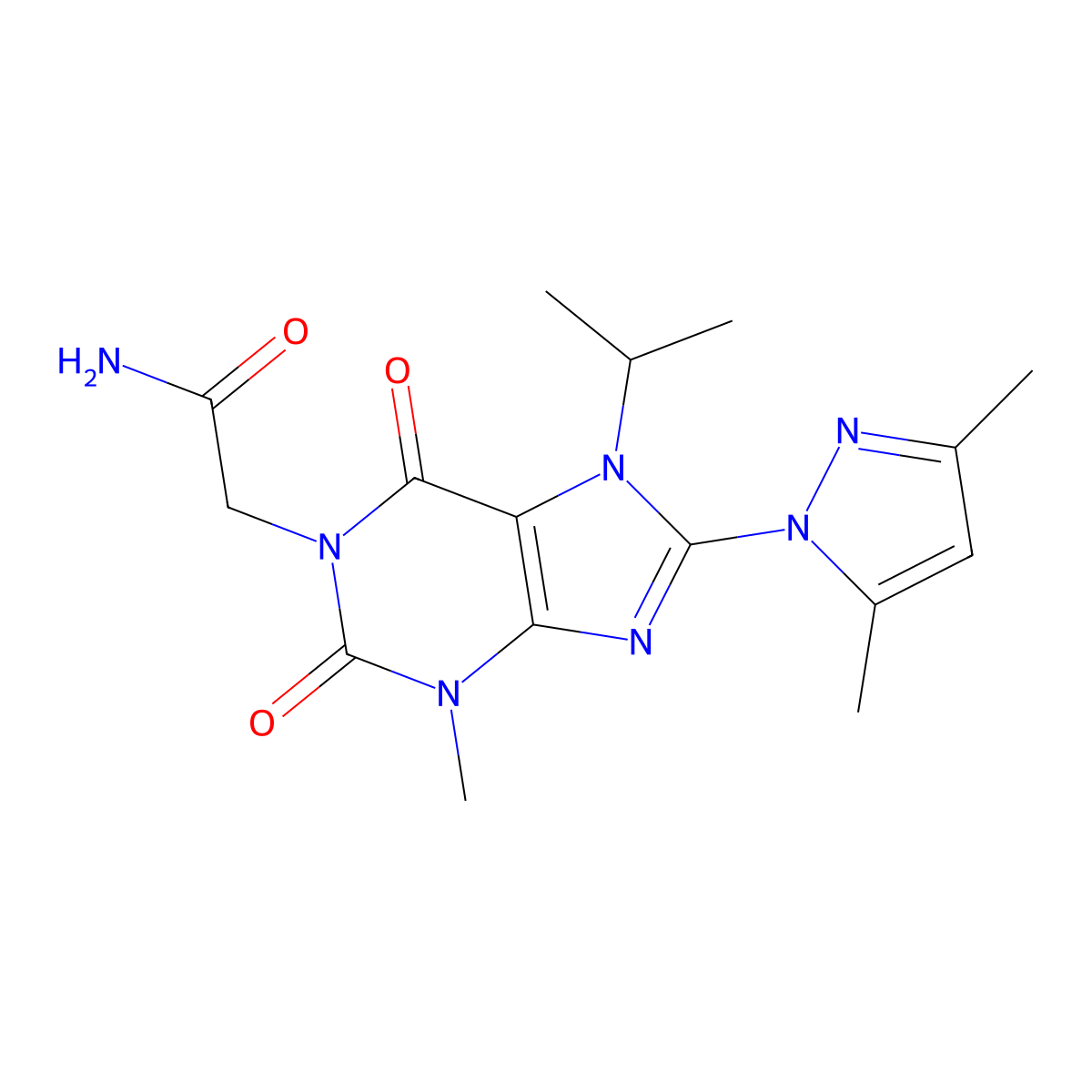 2-(8-(3,5-dimethyl-1H-pyrazol-1-yl)-7-isopropyl-3-methyl-2,6-dioxo-2,3,6,7-tetrahydro-1H-purin-1-yl)acetamide molecular structure, CAS 1013968-82-5