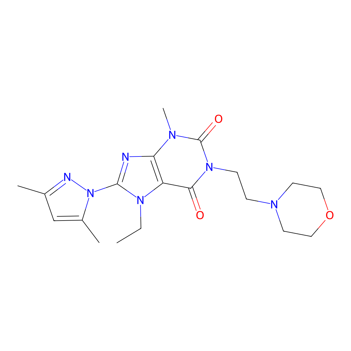 8-(3,5-dimethyl-1H-pyrazol-1-yl)-7-ethyl-3-methyl-1-(2-morpholinoethyl)-1H-purine-2,6(3H,7H)-dione molecular structure, CAS 1013968-96-1