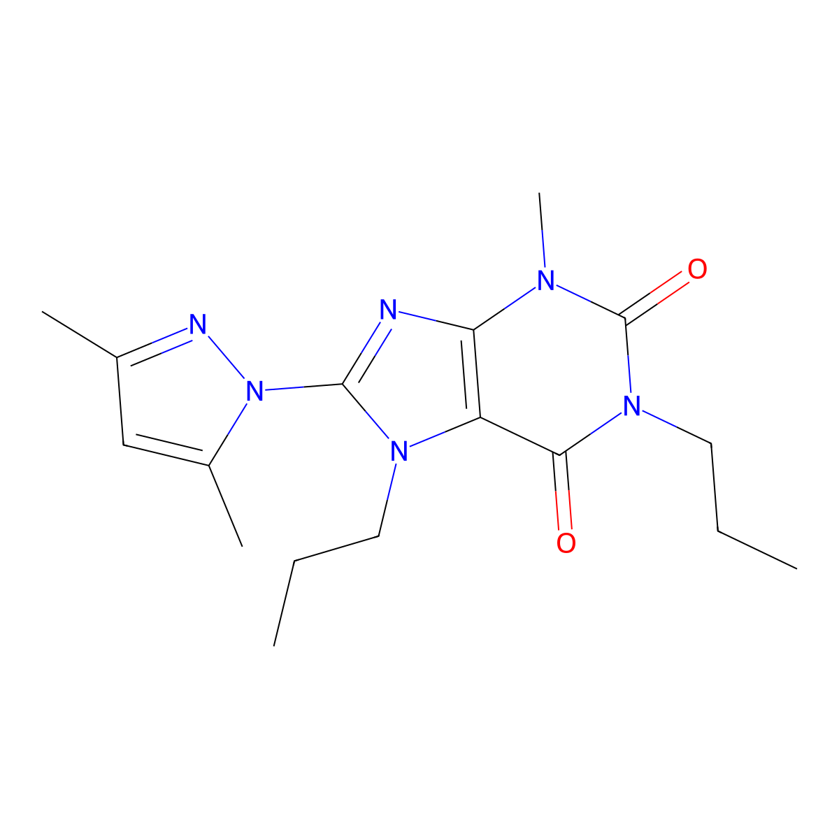 8-(3,5-Dimethylpyrazolyl)-3-methyl-1,7-dipropyl-1,3,7-trihydropurine-2,6-dione molecular structure, CAS 1013969-14-6