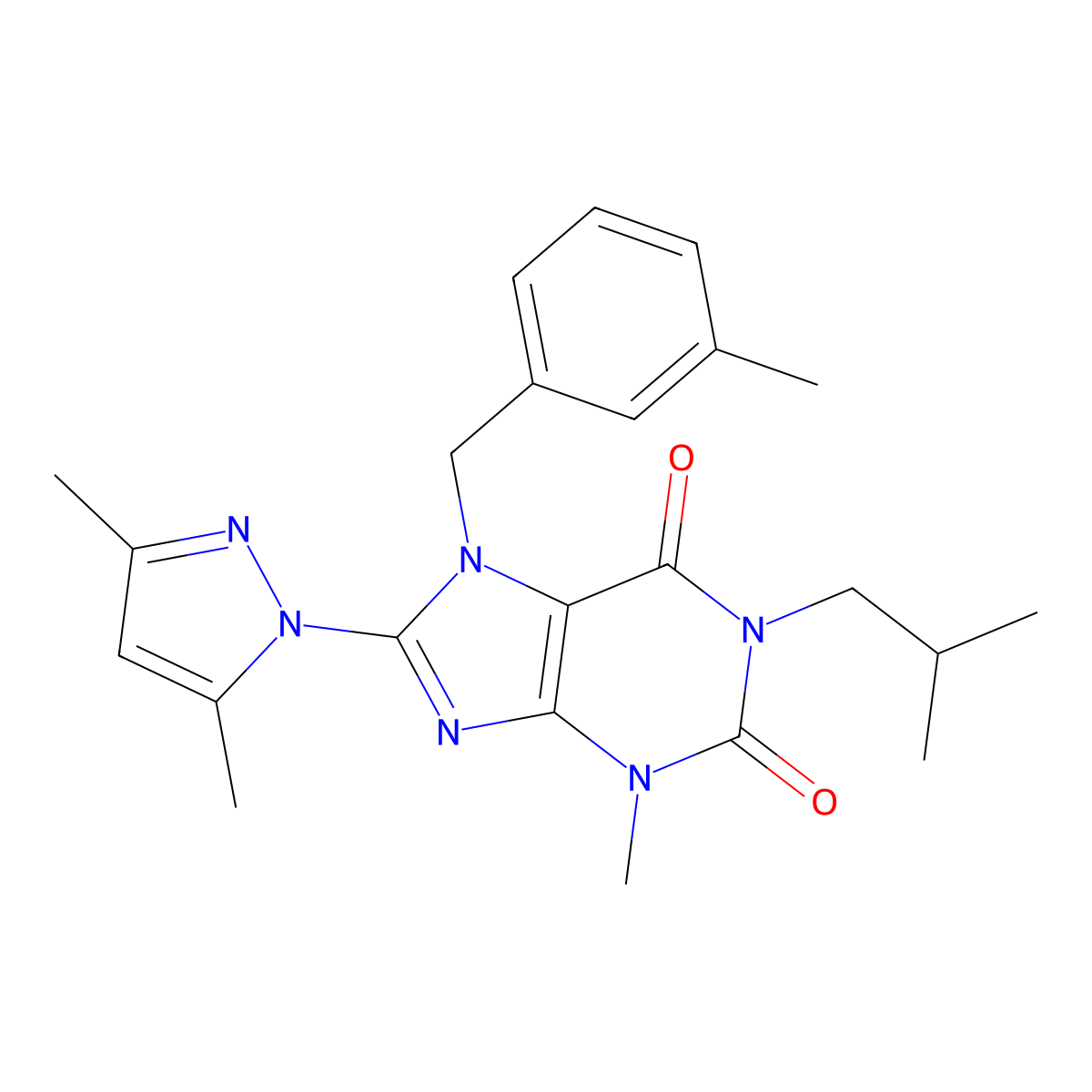 8-(3,5-dimethyl-1H-pyrazol-1-yl)-1-isobutyl-3-methyl-7-(3-methylbenzyl)-1H-purine-2,6(3H,7H)-dione molecular structure, CAS 1013969-82-8