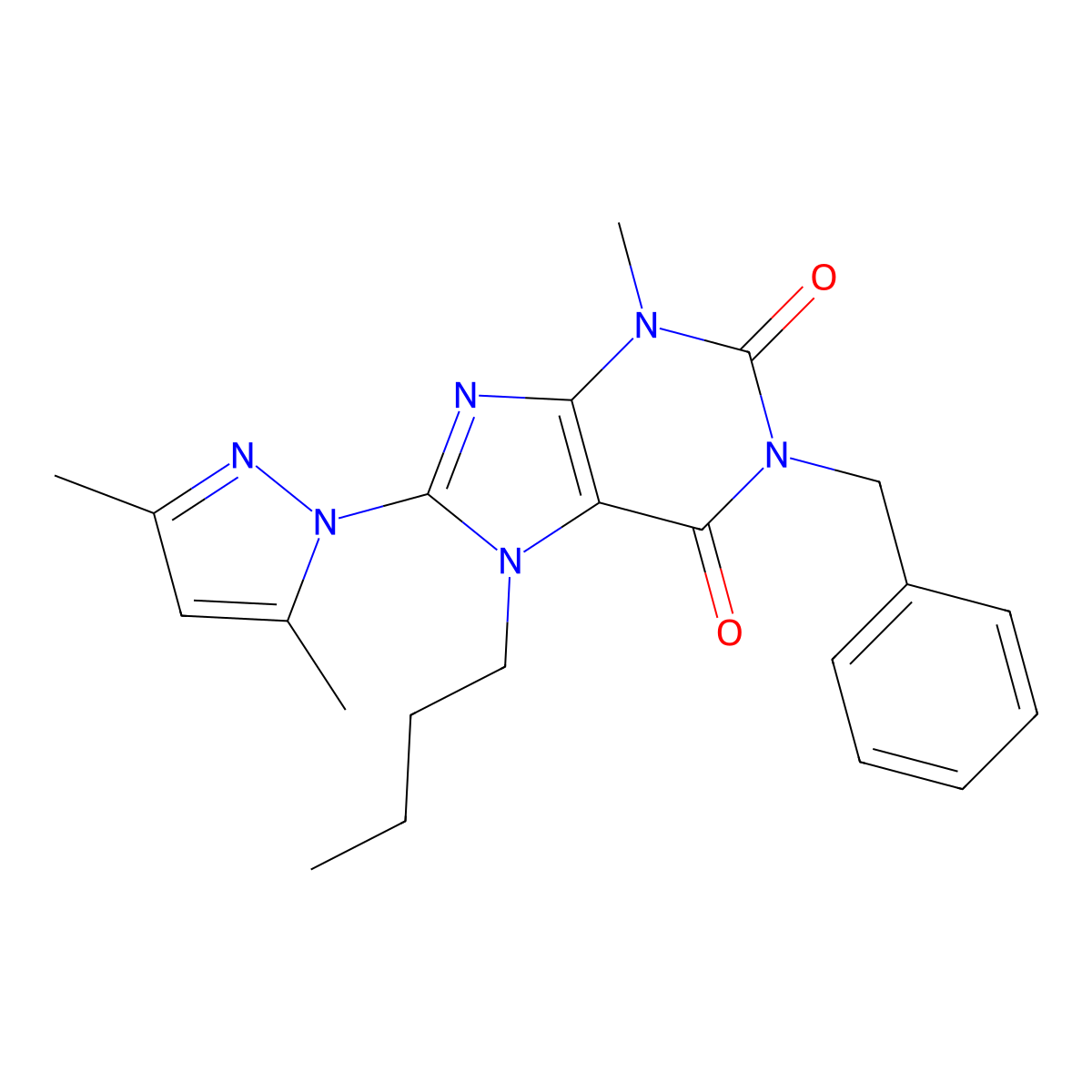 1-benzyl-7-butyl-8-(3,5-dimethyl-1H-pyrazol-1-yl)-3-methyl-1H-purine-2,6(3H,7H)-dione molecular structure, CAS 1013969-95-3
