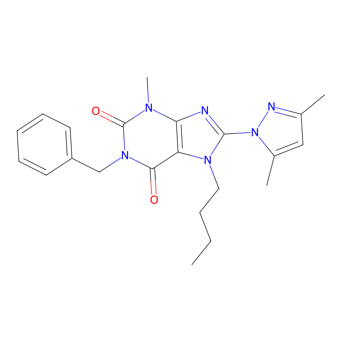 1-benzyl-7-butyl-8-(3,5-dimethyl-1H-pyrazol-1-yl)-3-methyl-1H-purine-2,6(3H,7H)-dione molecular structure, CAS 1013969-95-3