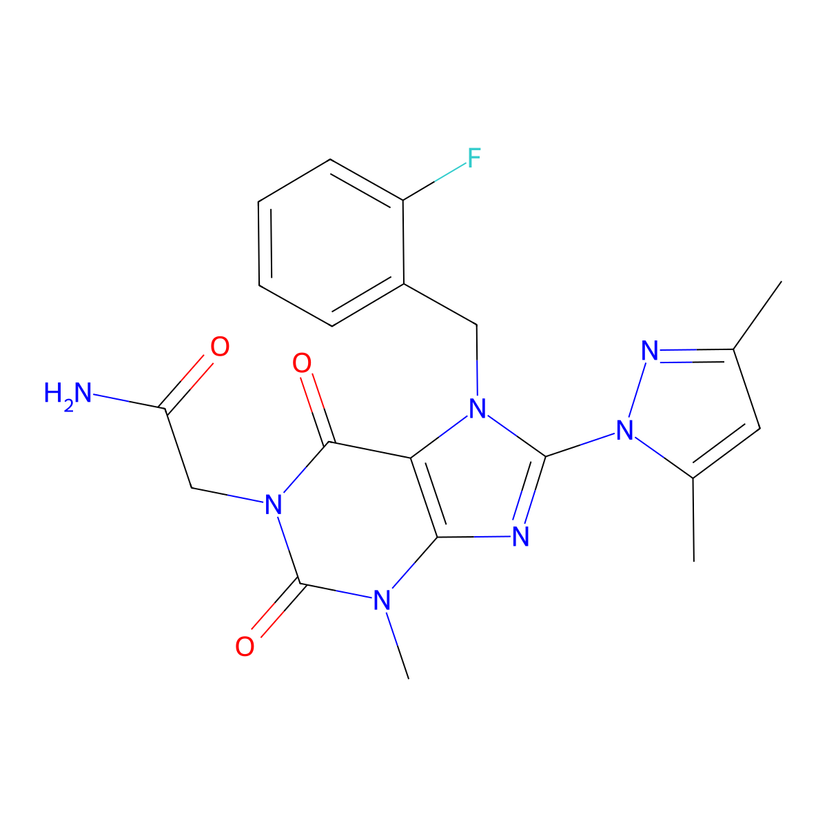 2-(8-(3,5-dimethyl-1H-pyrazol-1-yl)-7-(2-fluorobenzyl)-3-methyl-2,6-dioxo-2,3,6,7-tetrahydro-1H-purin-1-yl)acetamide molecular structure, CAS 1013970-25-6