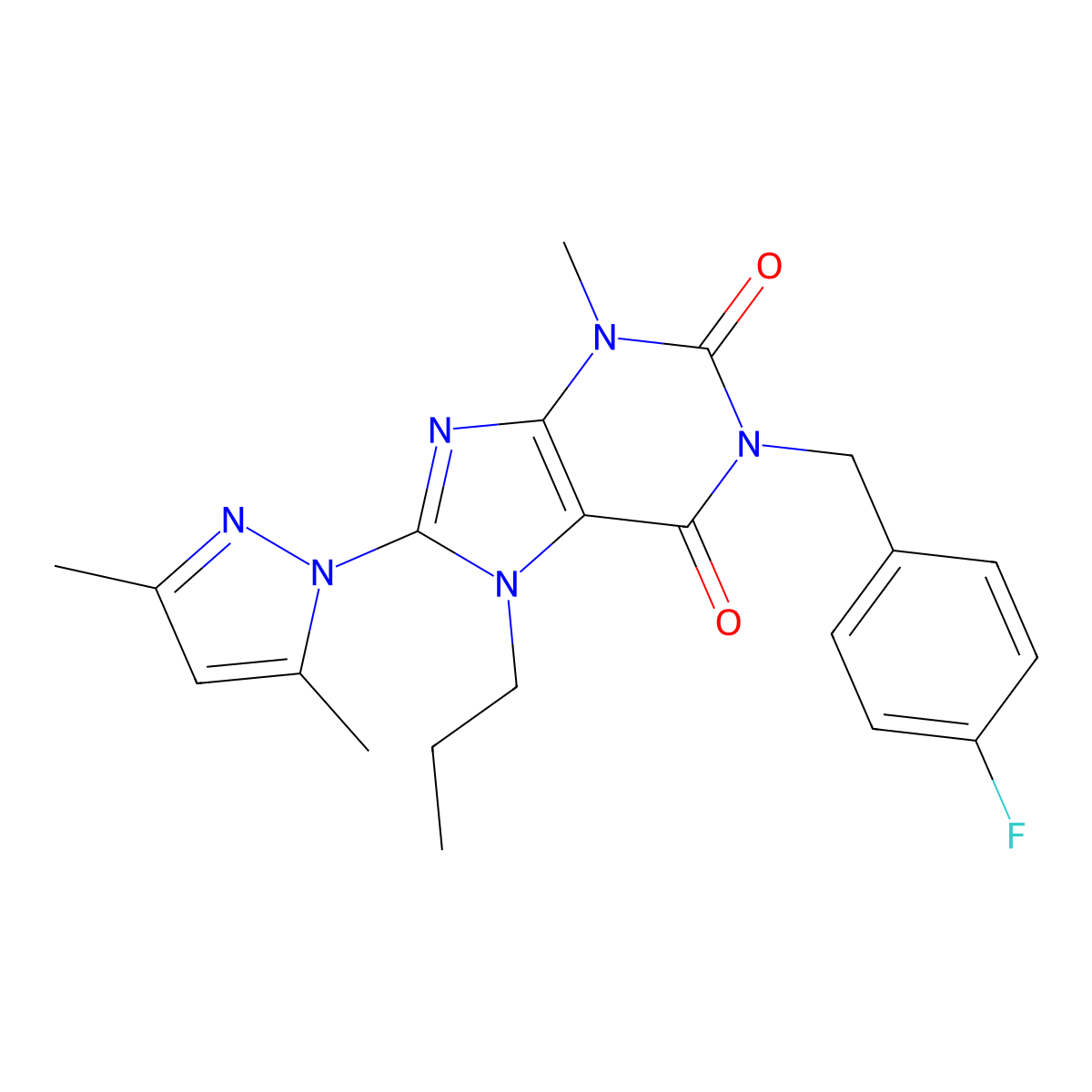 8-(3,5-dimethyl-1H-pyrazol-1-yl)-1-(4-fluorobenzyl)-3-methyl-7-propyl-1H-purine-2,6(3H,7H)-dione molecular structure, CAS 1013970-62-1