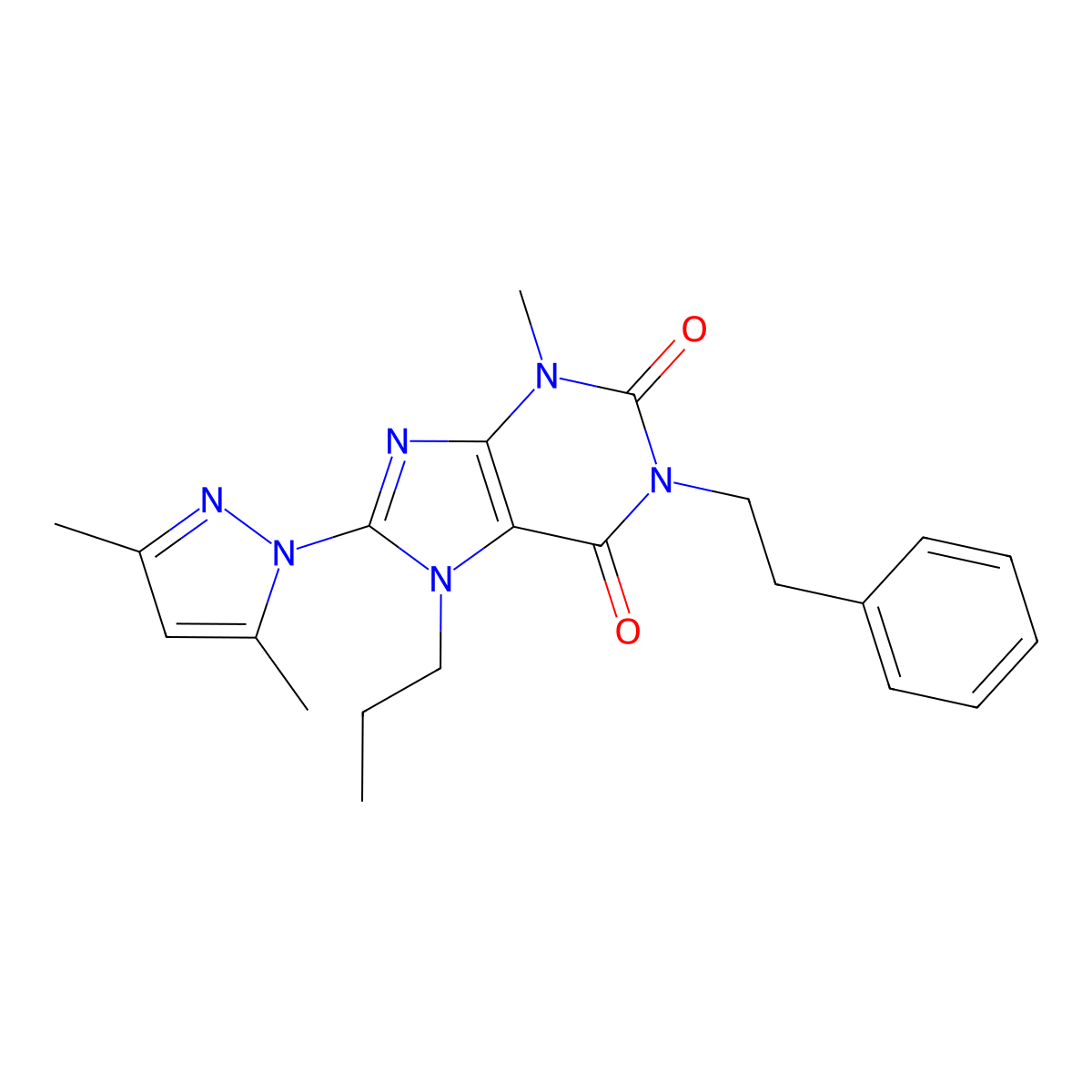 8-(3,5-dimethyl-1H-pyrazol-1-yl)-3-methyl-1-(2-phenylethyl)-7-propyl-2,3,6,7-tetrahydro-1H-purine-2,6-dione molecular structure, CAS 1013971-12-4