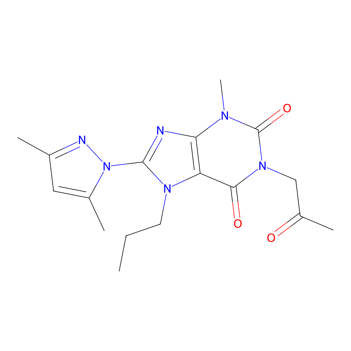 8-(3,5-dimethyl-1H-pyrazol-1-yl)-3-methyl-1-(2-oxopropyl)-7-propyl-2,3,6,7-tetrahydro-1H-purine-2,6-dione molecular structure, CAS 1013971-50-0