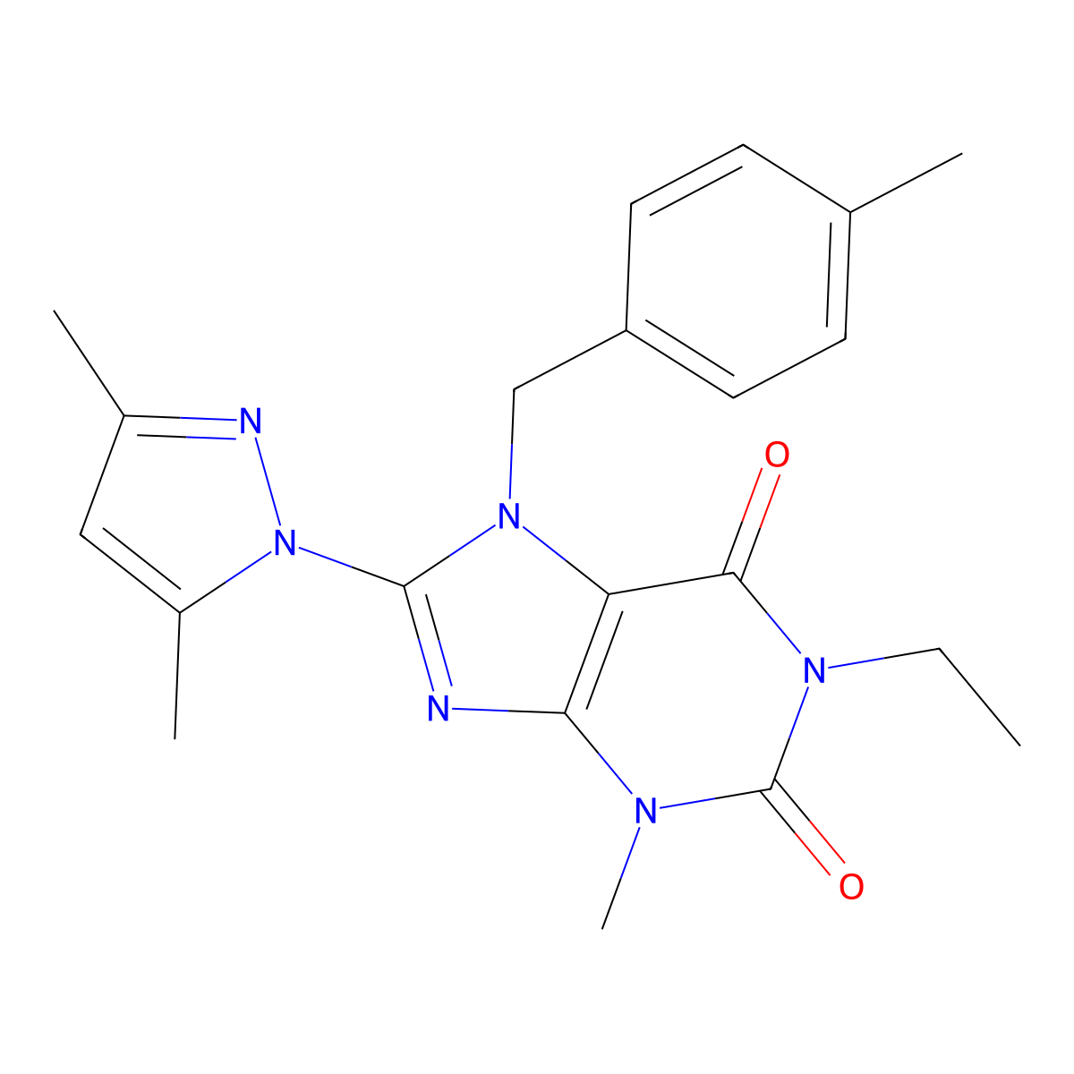 8-(3,5-dimethyl-1H-pyrazol-1-yl)-1-ethyl-3-methyl-7-(4-methylbenzyl)-1H-purine-2,6(3H,7H)-dione molecular structure, CAS 1013971-59-9