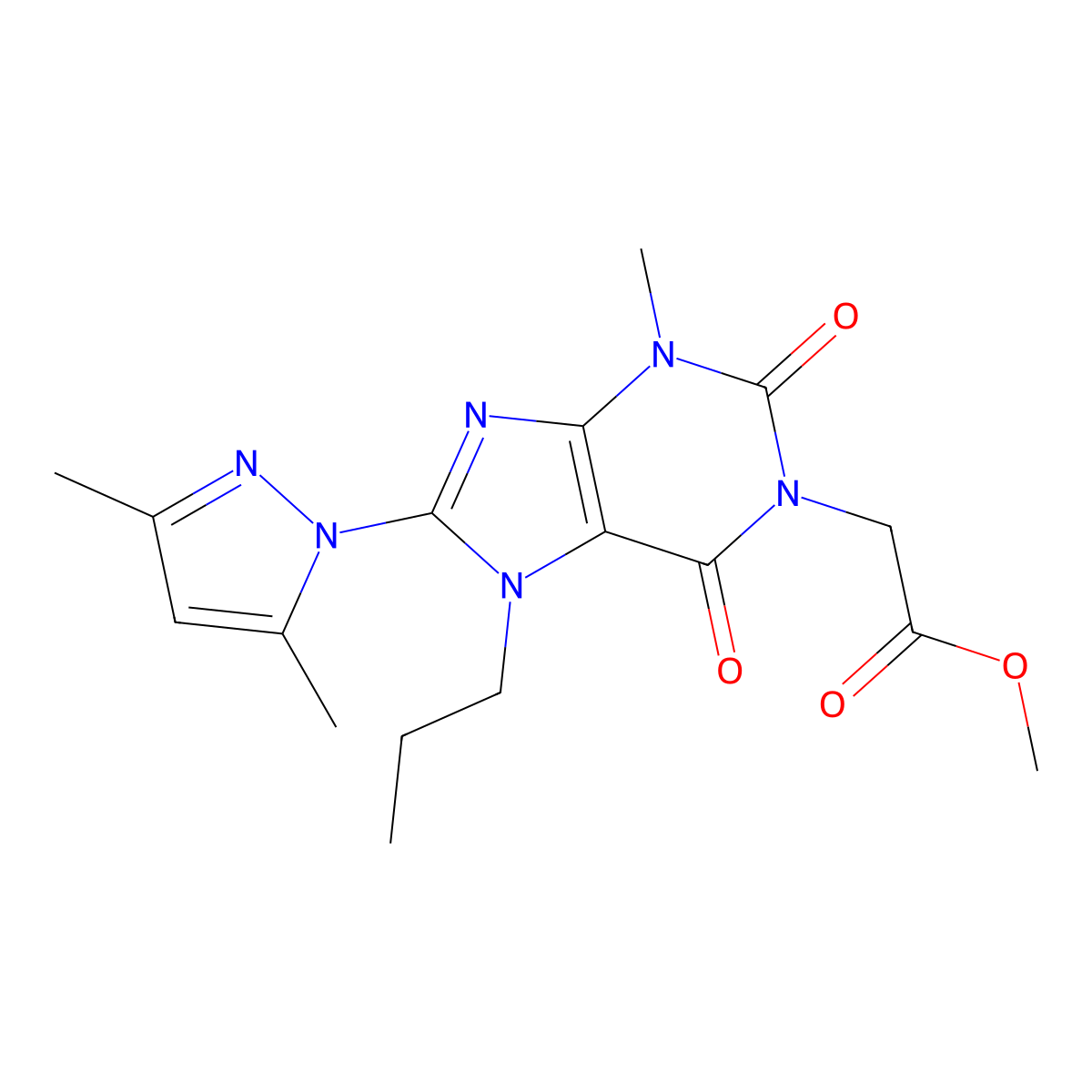 Methyl 2-[8-(3,5-dimethylpyrazolyl)-3-methyl-2,6-dioxo-7-propyl-1,3,7-trihydro purinyl]acetate molecular structure, CAS 1013971-65-7
