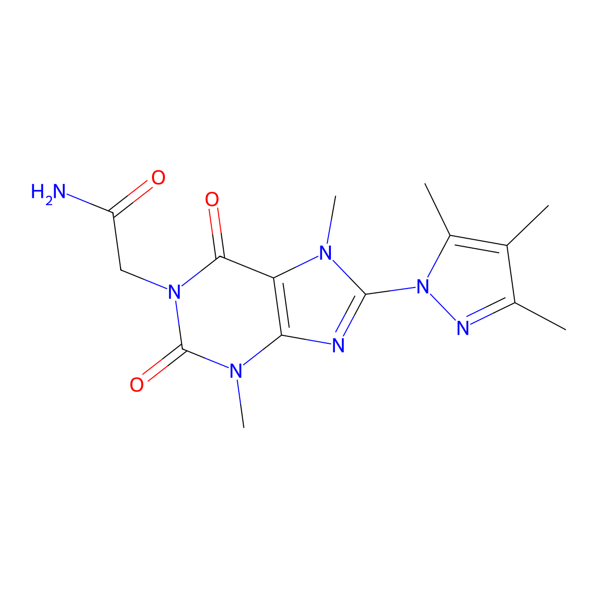 2-(3,7-dimethyl-2,6-dioxo-8-(3,4,5-trimethyl-1H-pyrazol-1-yl)-2,3,6,7-tetrahydro-1H-purin-1-yl)acetamide molecular structure, CAS 1013971-99-7