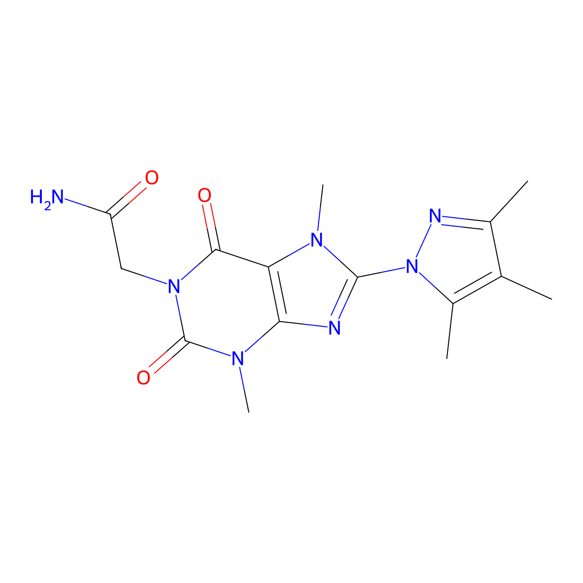 2-(3,7-dimethyl-2,6-dioxo-8-(3,4,5-trimethyl-1H-pyrazol-1-yl)-2,3,6,7-tetrahydro-1H-purin-1-yl)acetamide molecular structure, CAS 1013971-99-7