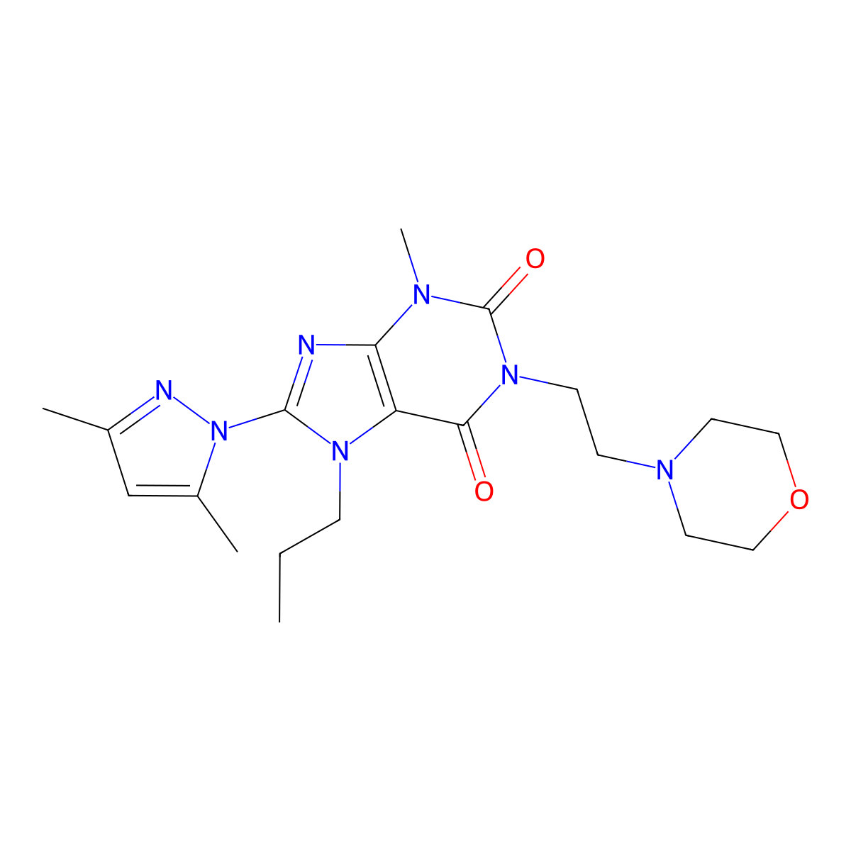 8-(3,5-dimethyl-1H-pyrazol-1-yl)-3-methyl-1-(2-morpholinoethyl)-7-propyl-1H-purine-2,6(3H,7H)-dione molecular structure, CAS 1013972-18-3