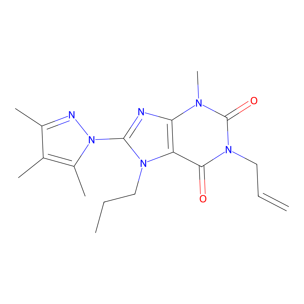 3-Methyl-1-prop-2-enyl-7-propyl-8-(3,4,5-trimethylpyrazolyl)-1,3,7-trihydropur ine-2,6-dione molecular structure, CAS 1013972-22-9