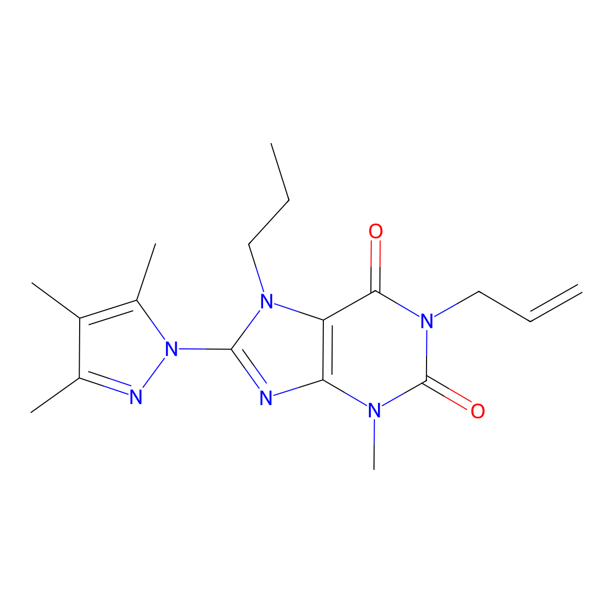 3-Methyl-1-prop-2-enyl-7-propyl-8-(3,4,5-trimethylpyrazolyl)-1,3,7-trihydropur ine-2,6-dione molecular structure, CAS 1013972-22-9