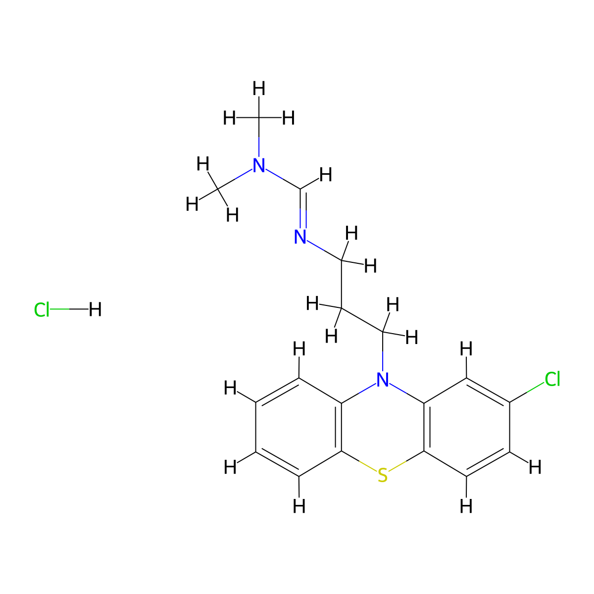 Formamidine, N'-(3-(2-chloro-10-phenothiazinyl)propyl)-N,N-dimethyl-, hydrochloride molecular structure, CAS 101398-50-9