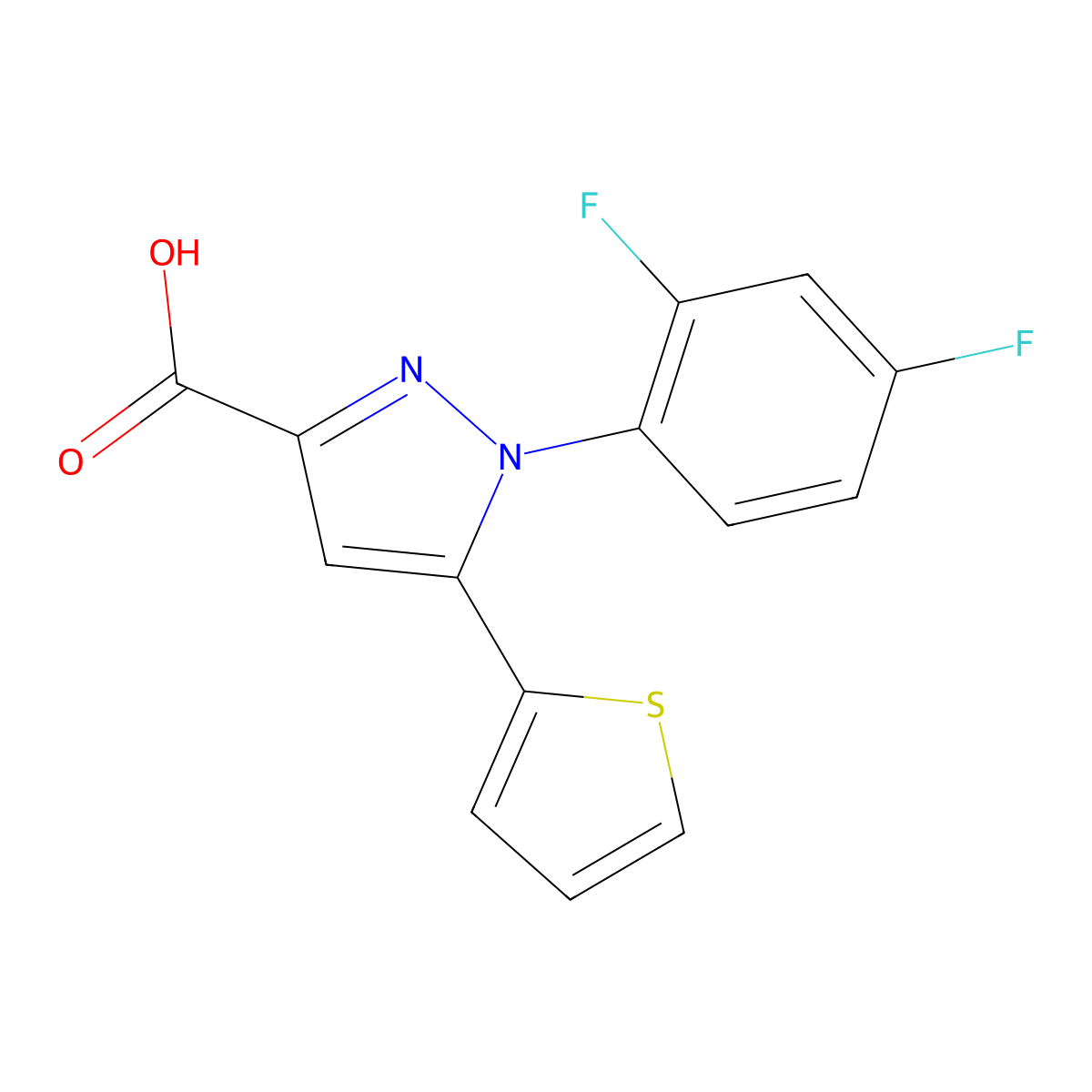 1-(2,4-difluorophenyl)-5-(thiophen-2-yl)-1H-pyrazole-3-carboxylic acid molecular structure, CAS 1013980-01-2