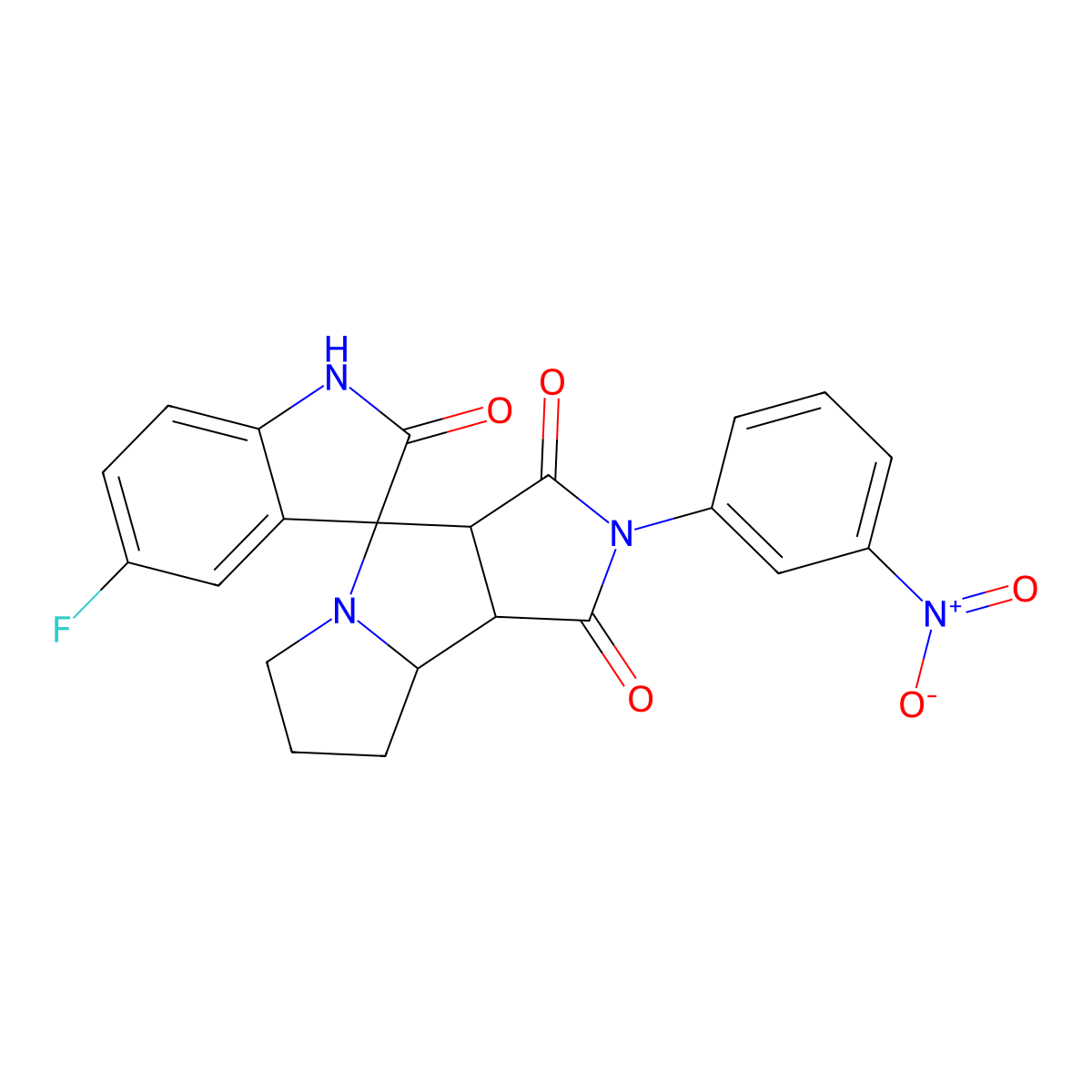 (3S,3'aR,8'aS,8'bS)-5-fluoro-2'-(3-nitrophenyl)spiro[1H-indole-3,4'-3a,6,7,8,8a,8b-hexahydropyrrolo[3,4-a]pyrrolizine]-1',2,3'-trione molecular structure, CAS 1013980-89-6
