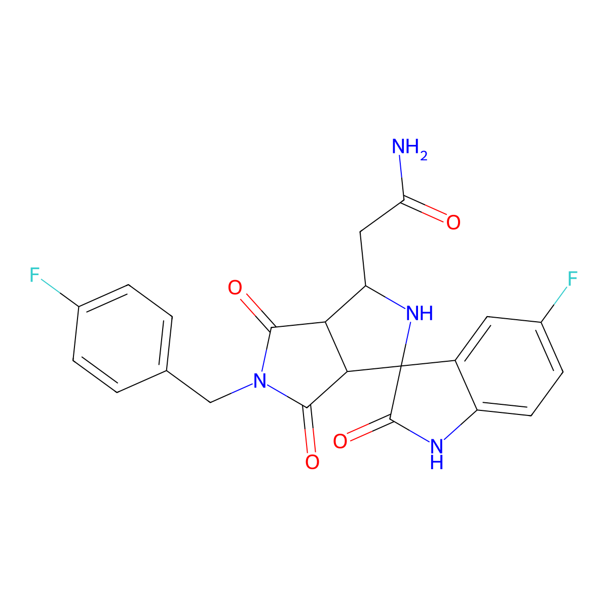 2-[(3aR,6aS)-5'-fluoro-5-[(4-fluorophenyl)methyl]-2',4,6-trioxospiro[1,2,3a,6a-tetrahydropyrrolo[3,4-c]pyrrole-3,3'-1H-indole]-1-yl]acetamide molecular structure, CAS 1013981-30-0