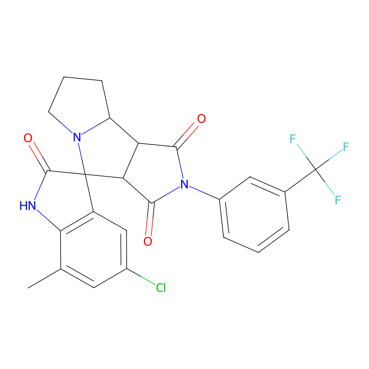 (3S,3'aR,8'aS,8'bS)-5-chloro-7-methyl-2'-[3-(trifluoromethyl)phenyl]spiro[1H-indole-3,4'-3a,6,7,8,8a,8b-hexahydropyrrolo[3,4-a]pyrrolizine]-1',2,3'-trione molecular structure, CAS 1013981-45-7