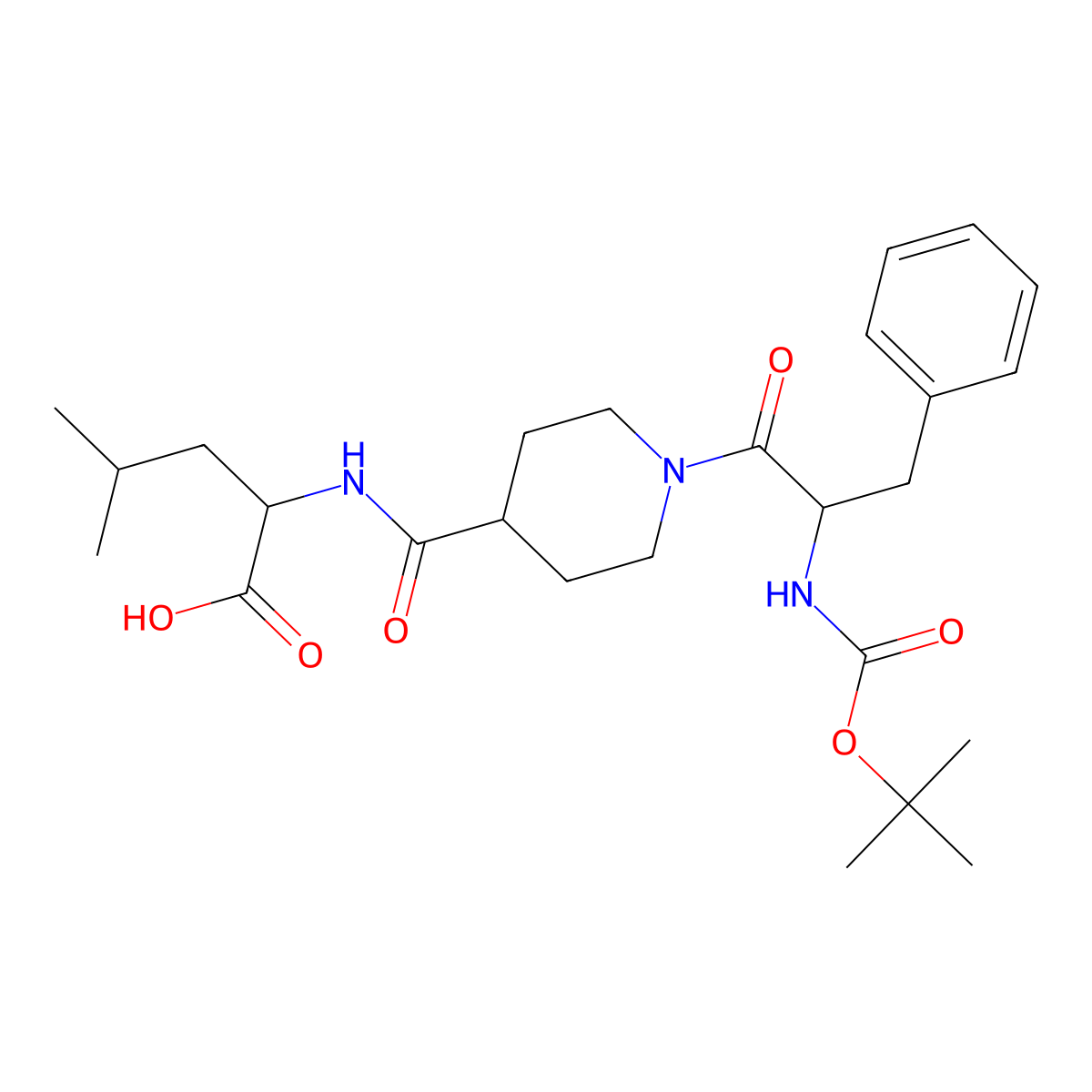 (2S)-4-methyl-2-[[1-[(2S)-2-[(2-methylpropan-2-yl)oxycarbonylamino]-3-phenylpropanoyl]piperidine-4-carbonyl]amino]pentanoic acid molecular structure, CAS 1013982-16-5