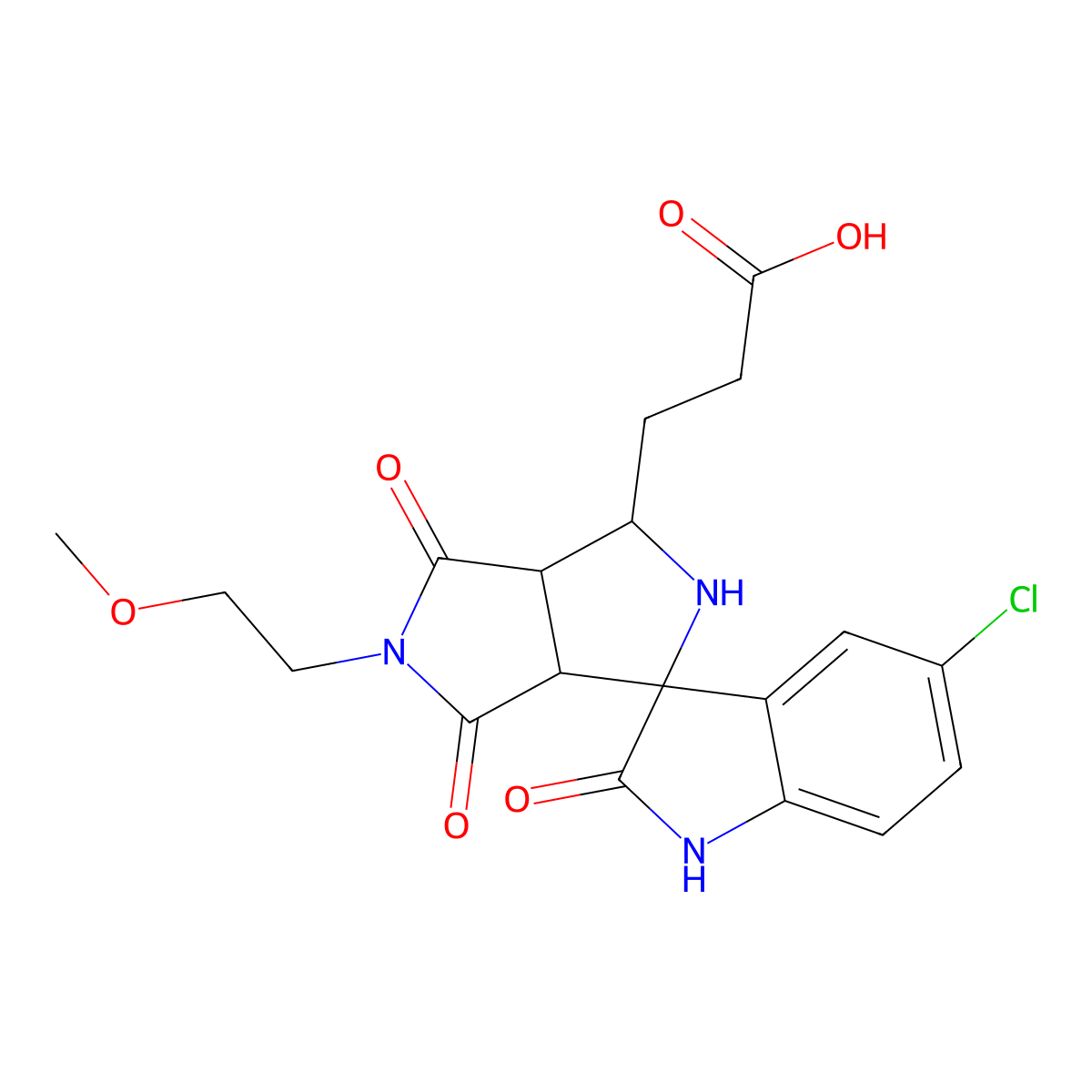 3-[(3aR,6aS)-5'-chloro-5-(2-methoxyethyl)-2',4,6-trioxospiro[1,2,3a,6a-tetrahydropyrrolo[3,4-c]pyrrole-3,3'-1H-indole]-1-yl]propanoic acid molecular structure, CAS 1013982-88-1