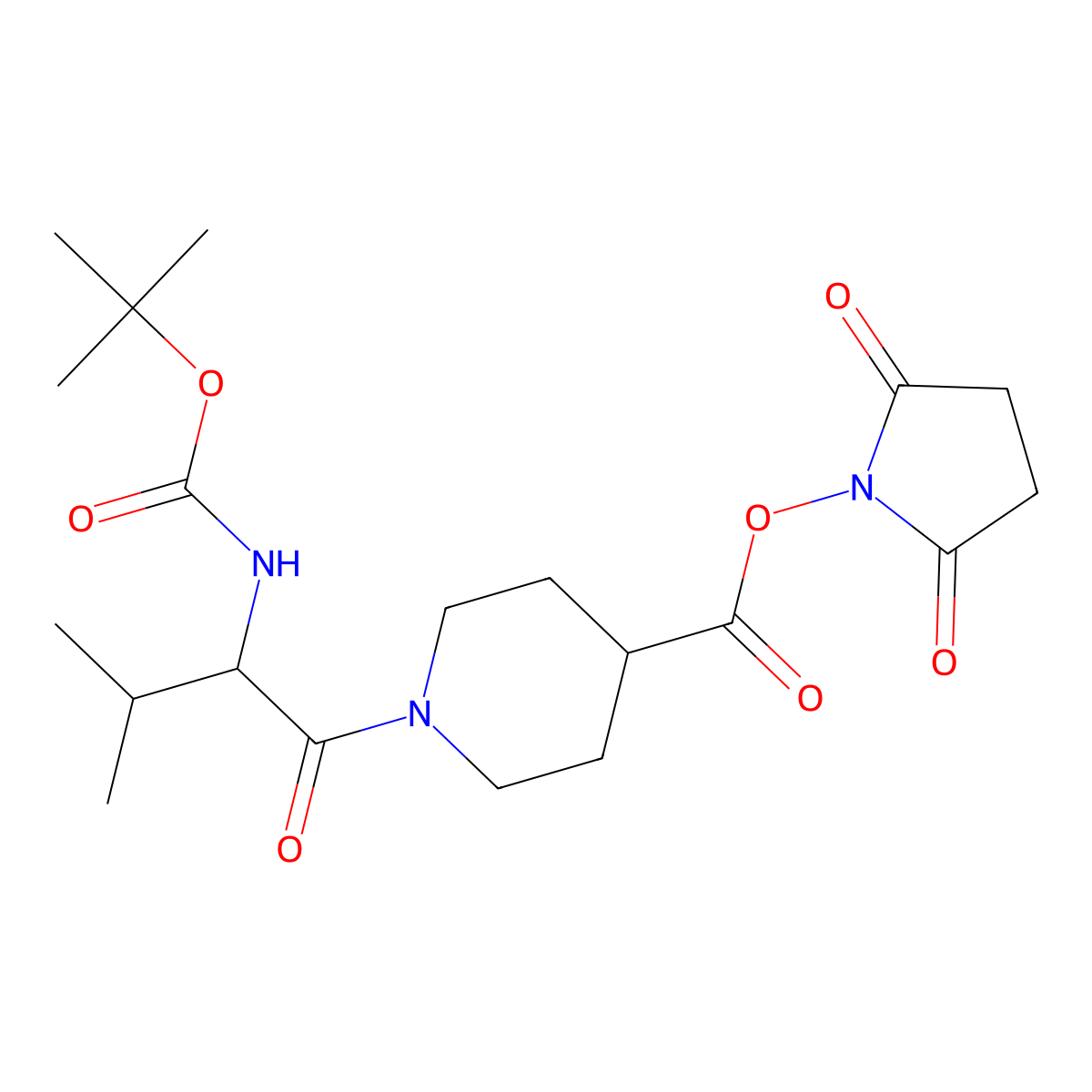 (2,5-dioxopyrrolidin-1-yl) 1-[(2S)-3-methyl-2-[(2-methylpropan-2-yl)oxycarbonylamino]butanoyl]piperidine-4-carboxylate molecular structure, CAS 1013983-15-7