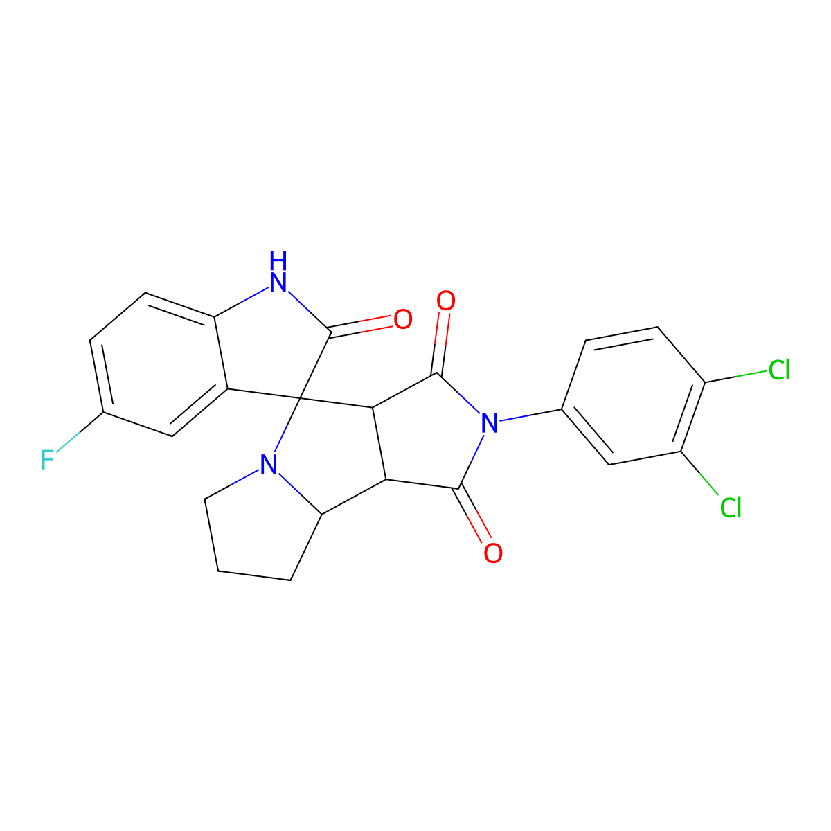 (3S,3'aR,8'aS,8'bS)-2'-(3,4-dichlorophenyl)-5-fluorospiro[1H-indole-3,4'-3a,6,7,8,8a,8b-hexahydropyrrolo[3,4-a]pyrrolizine]-1',2,3'-trione molecular structure, CAS 1013983-40-8