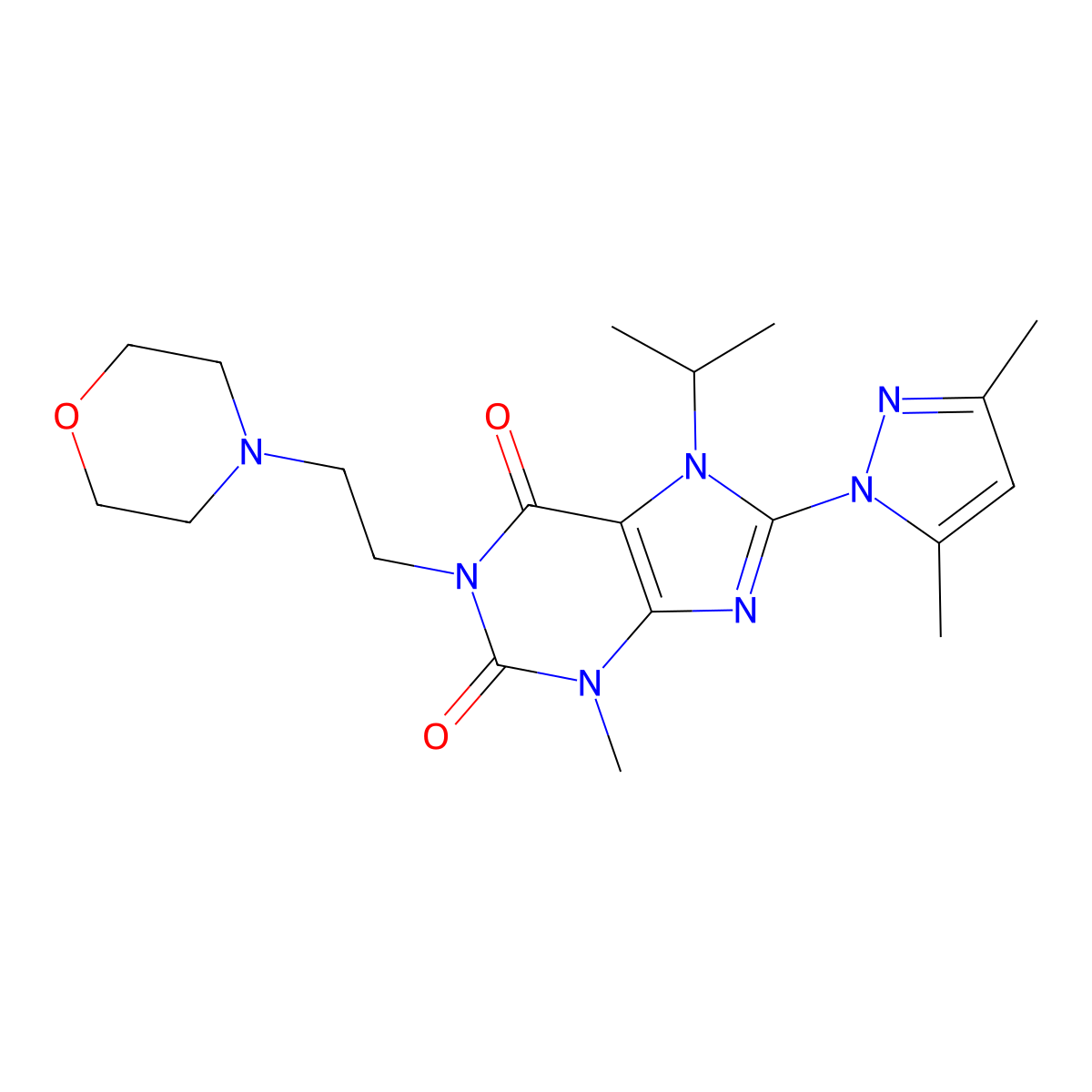 8-(3,5-dimethyl-1H-pyrazol-1-yl)-7-isopropyl-3-methyl-1-(2-morpholinoethyl)-1H-purine-2,6(3H,7H)-dione molecular structure, CAS 1013988-29-8