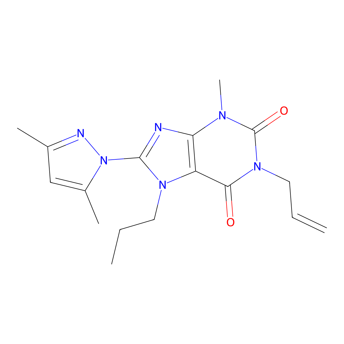 8-(3,5-dimethyl-1H-pyrazol-1-yl)-3-methyl-1-(prop-2-en-1-yl)-7-propyl-2,3,6,7-tetrahydro-1H-purine-2,6-dione molecular structure, CAS 1013988-33-4