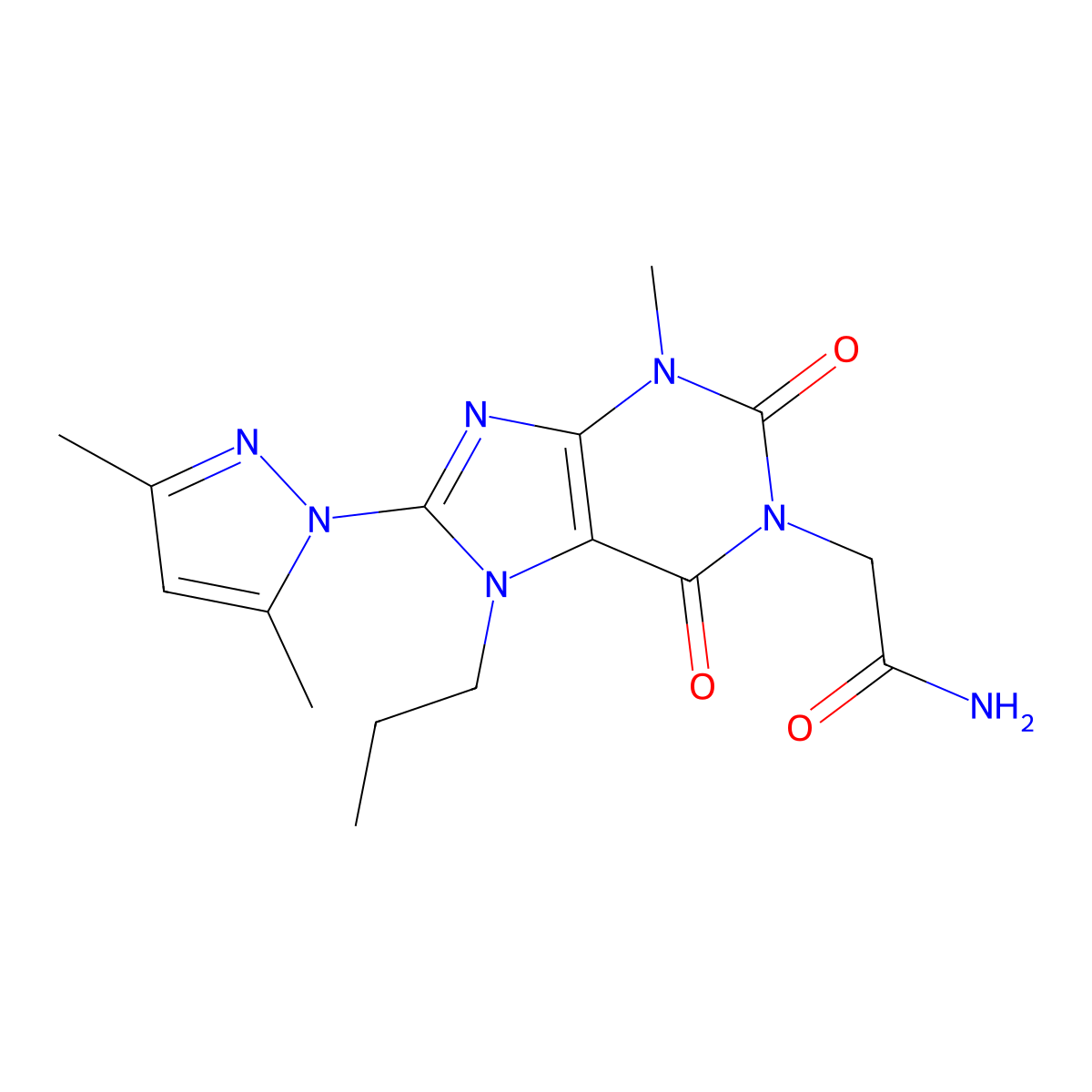 2-(8-(3,5-dimethyl-1H-pyrazol-1-yl)-3-methyl-2,6-dioxo-7-propyl-2,3,6,7-tetrahydro-1H-purin-1-yl)acetamide molecular structure, CAS 1013988-46-9