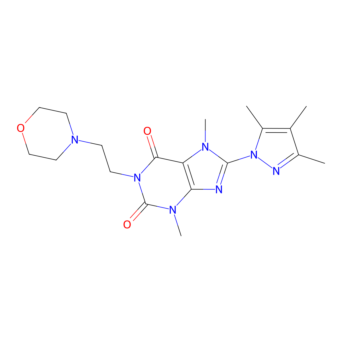 3,7-dimethyl-1-(2-morpholinoethyl)-8-(3,4,5-trimethyl-1H-pyrazol-1-yl)-1H-purine-2,6(3H,7H)-dione molecular structure, CAS 1013989-05-3