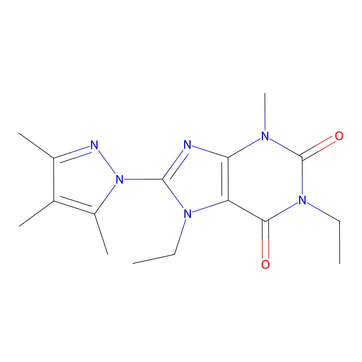 1,7-diethyl-3-methyl-8-(3,4,5-trimethyl-1H-pyrazol-1-yl)-2,3,6,7-tetrahydro-1H-purine-2,6-dione molecular structure, CAS 1013989-58-6