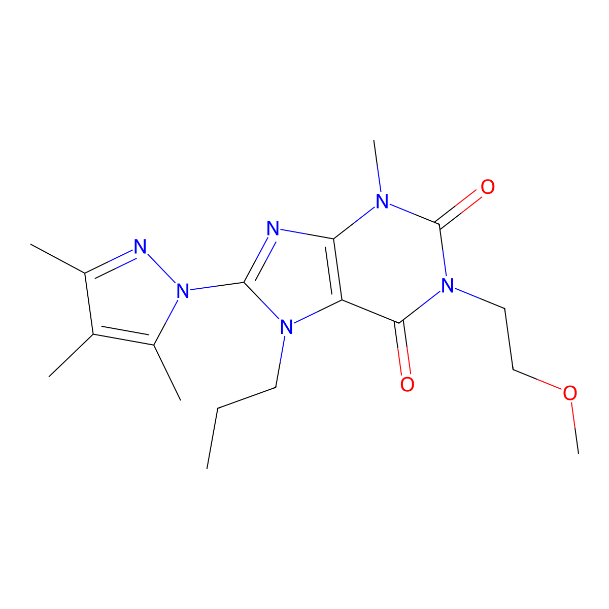 1-(2-Methoxyethyl)-3-methyl-7-propyl-8-(3,4,5-trimethylpyrazolyl)-1,3,7-trihyd ropurine-2,6-dione molecular structure, CAS 1013989-62-2