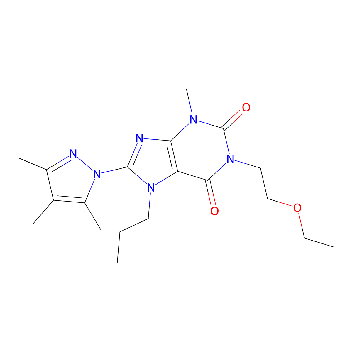 1-(2-Ethoxyethyl)-3-methyl-7-propyl-8-(3,4,5-trimethylpyrazolyl)-1,3,7-trihydr opurine-2,6-dione molecular structure, CAS 1013989-74-6