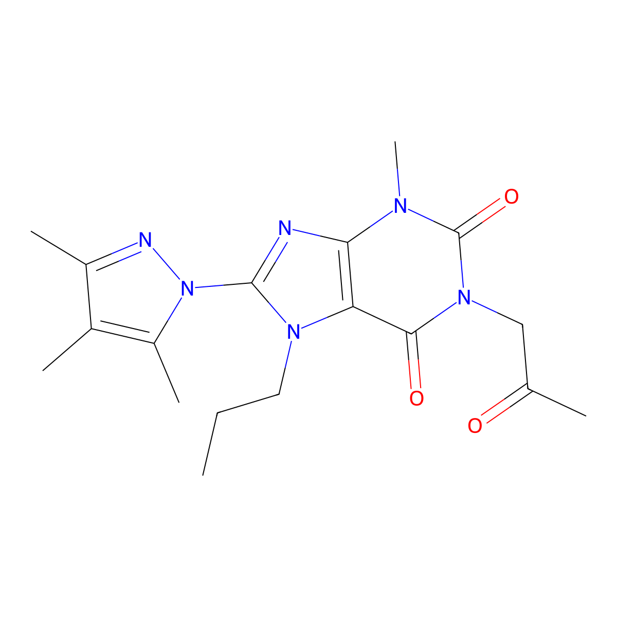 3-Methyl-1-(2-oxopropyl)-7-propyl-8-(3,4,5-trimethylpyrazolyl)-1,3,7-trihydrop urine-2,6-dione molecular structure, CAS 1013989-78-0