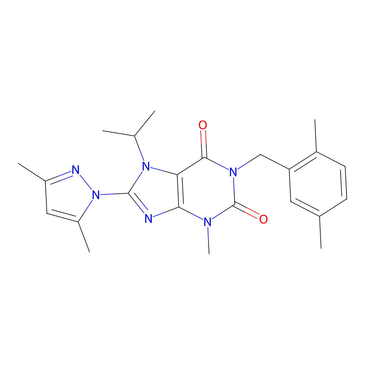8-(3,5-dimethyl-1H-pyrazol-1-yl)-1-(2,5-dimethylbenzyl)-7-isopropyl-3-methyl-1H-purine-2,6(3H,7H)-dione molecular structure, CAS 1013989-83-7