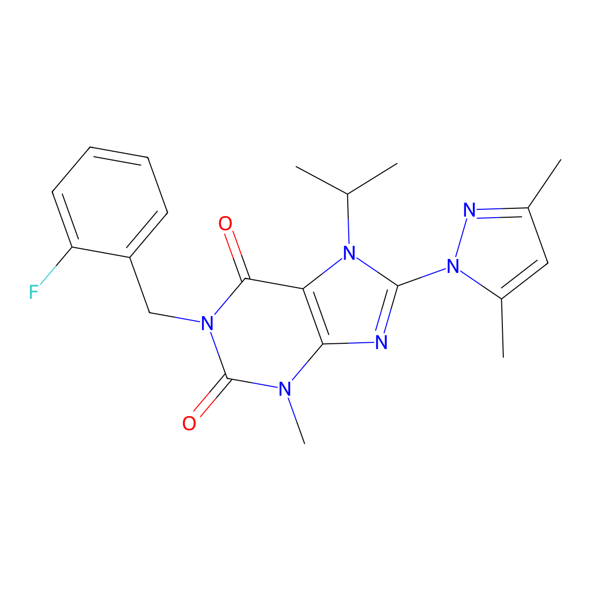 8-(3,5-Dimethylpyrazolyl)-1-[(2-fluorophenyl)methyl]-3-methyl-7-(methylethyl)-1,3,7-trihydropurine-2,6-dione molecular structure, CAS 1013989-91-7