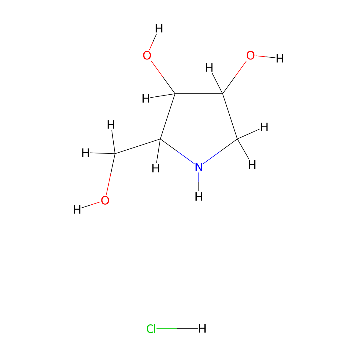 3,4-Pyrrolidinediol, 2-(hydroxymethyl)-, hydrochloride, [2R-(2a,3b,4b)]- molecular structure, CAS 101399-04-6
