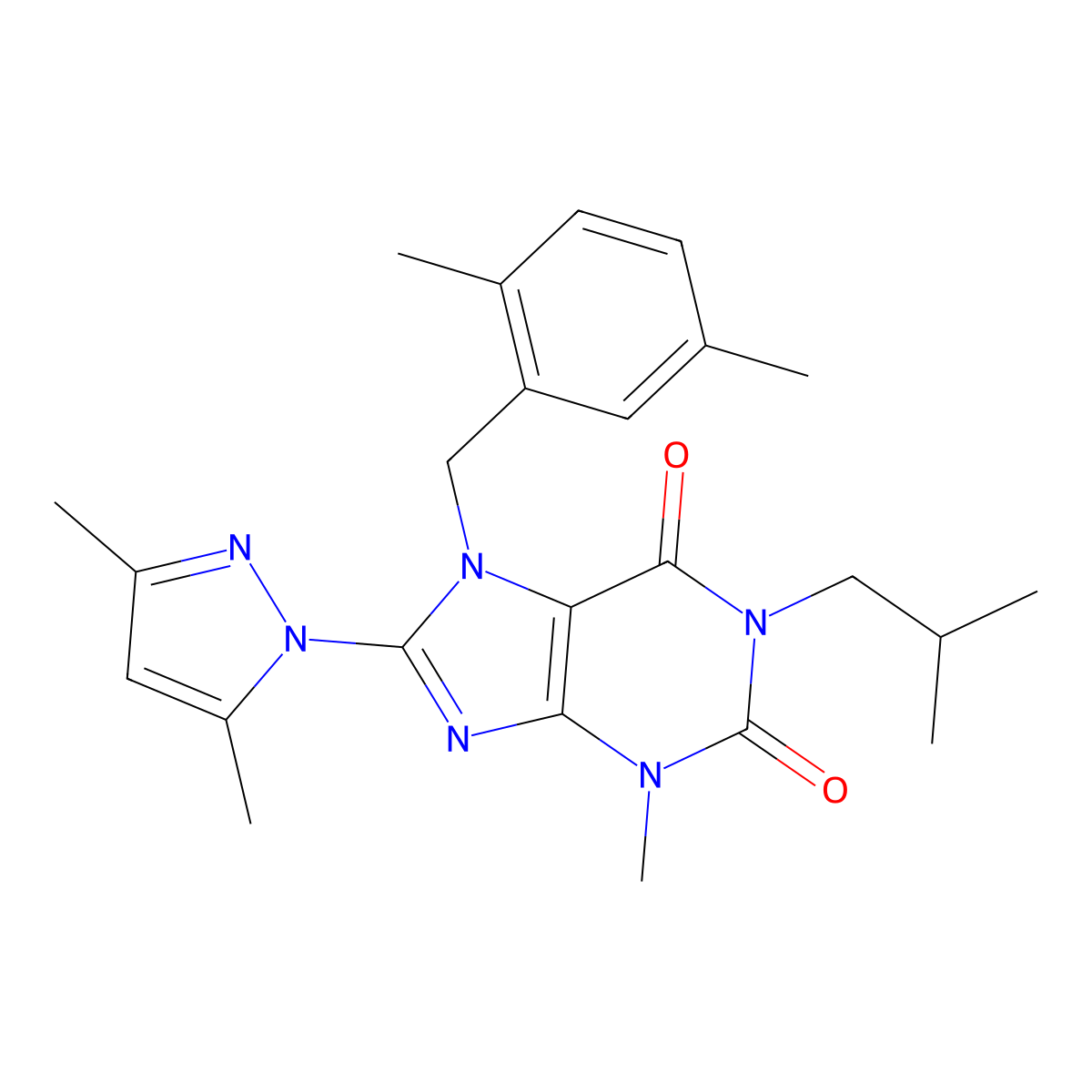 8-(3,5-dimethyl-1H-pyrazol-1-yl)-7-(2,5-dimethylbenzyl)-1-isobutyl-3-methyl-1H-purine-2,6(3H,7H)-dione molecular structure, CAS 1013990-04-9