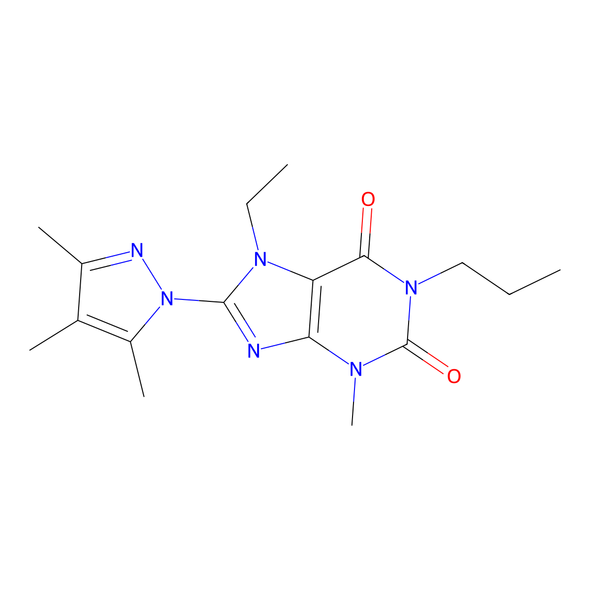 7-ethyl-3-methyl-1-propyl-8-(3,4,5-trimethyl-1H-pyrazol-1-yl)-2,3,6,7-tetrahydro-1H-purine-2,6-dione molecular structure, CAS 1013990-06-1