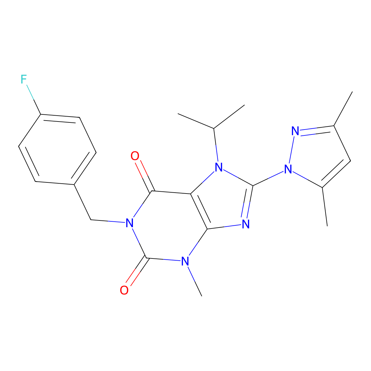 8-(3,5-Dimethylpyrazolyl)-1-[(4-fluorophenyl)methyl]-3-methyl-7-(methylethyl)-1,3,7-trihydropurine-2,6-dione molecular structure, CAS 1013990-07-2