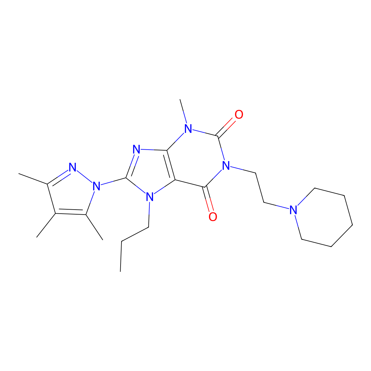 3-Methyl-1-(2-piperidylethyl)-7-propyl-8-(3,4,5-trimethylpyrazolyl)-1,3,7-trih ydropurine-2,6-dione molecular structure, CAS 1013990-09-4